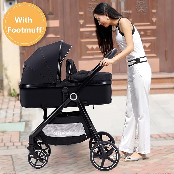 2-in-1 Baby Stroller - Folding Infant Newborn Pram Stroller with Reversible Seat - Toddler Strollers for 0-36 Months Old Babies