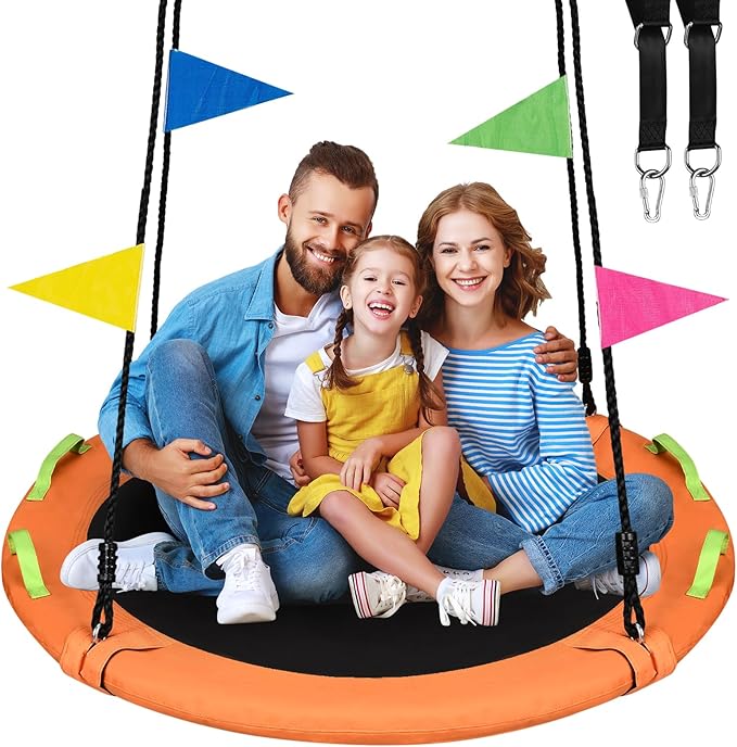 48 inch Tree Swing, Larger Saucer Flying Swing for Whole Family, 900lbs Weight Capacity, with Adjustable Hanging Straps, for Outdoor Playground, Orange