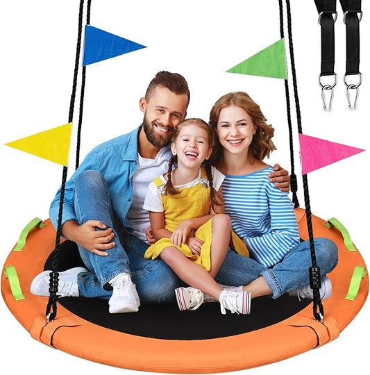 48 inch Tree Swing, Larger Saucer Flying Swing for Whole Family, 900lbs Weight Capacity, with Adjustable Hanging Straps, for Outdoor Playground, Orange