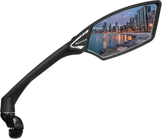 MEACHOW New Scratch Resistant Glass Lens,Handlebar Bike Mirror, Rotatable Safe Rearview Mirror, Bicycle Mirror, (Silver Right Side) ME-006RS