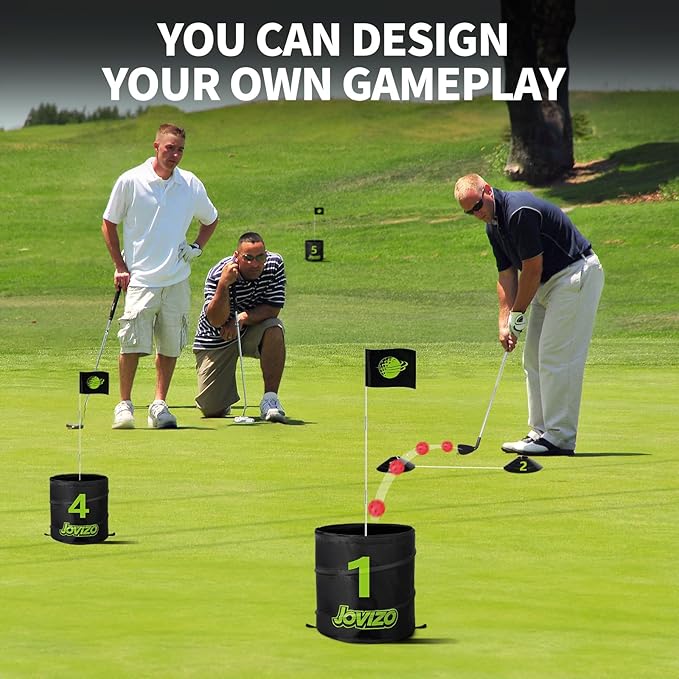 Bucket Golf Chipping Game with 1 Club & 6 Holes, Portable Golf Set for Adults Kids, Outdoor Indoor Sports Practice Toy Gift for Family Play Yard, Backyard, Lawn, Beach