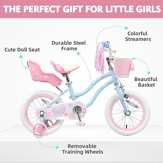 Glerc Petal Girls Bike, 12-18 Inch Kids Bike for Ages 2-9 Years Old Children, Princess Style Kids Bicycle with Training Wheels & Basket & Streamers, Multiple Colors