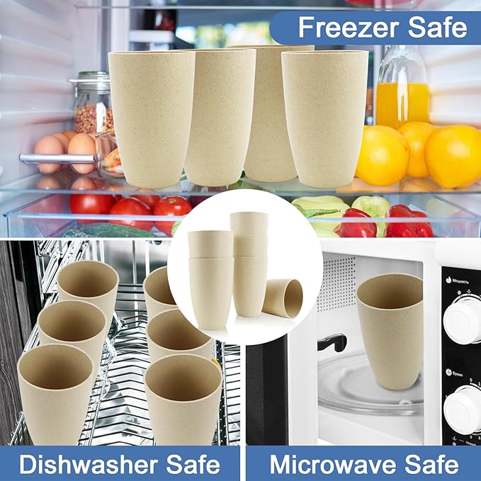 Wheat Straw Cups 20 OZ Large Capacity Set of 6, Unbreakable Drinking Cups Reusable, Alternative to Plastic CupSet, Dishwasher Safe Cups for Kitchen Water Tumblers (Beige)