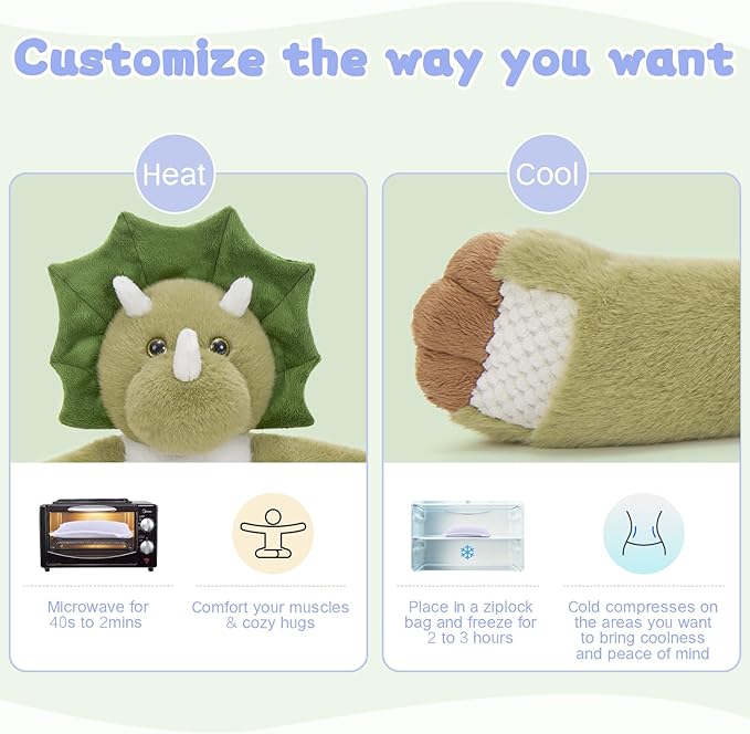 MaoGoLan Microwavable & Weighted Triceratops Stuffed Animal,3.8 lbs Freezable 38“ Long Arms Dinosaur Huggable Weighted Plush Toys, Warm and Comfort Heated Plushie for Adults,Kids