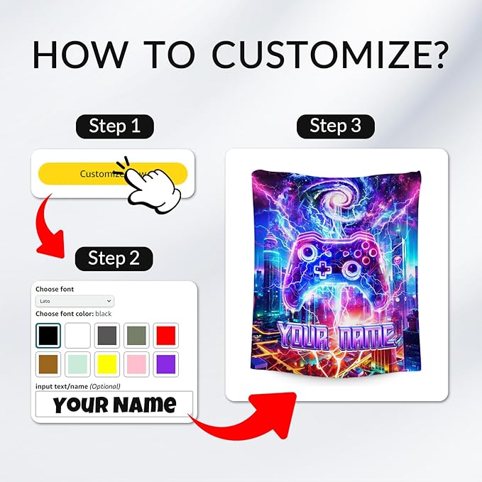 Personalized Kids Blanket with Name - Gaming Blanket for Boys Teens - Custom Gifts for Gamers - 40"x50" Soft Plush Game Throws for Son Grandson