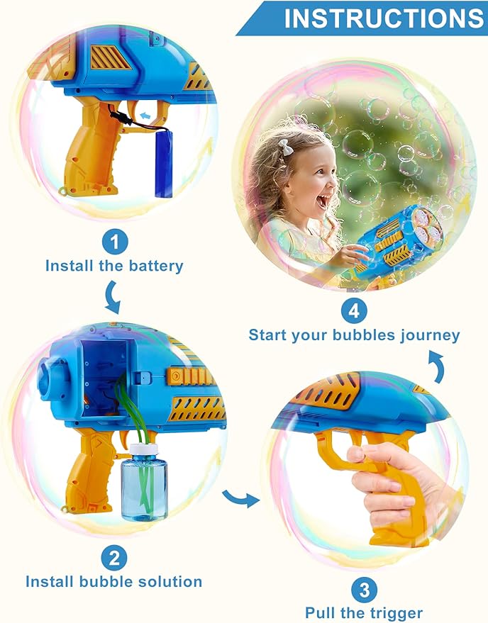 Upgraded Bubble Machine Gun, Built-in Solution, Automatic Blower, 8000+ Bubbles Per Minute for Kids Adults Maker Halloween Toys Indoor Outdoor Wedding Birthday Party - Blue