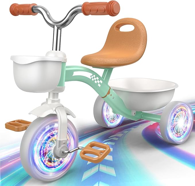 Toddler Tricycle for 1-3 3-4 Year Olds, Toddler Toys Baby Bike, Toys for Ages 2-4, 3-Level Adjustable Seat, 3 Colorful Lighting Wheels, 2 3 4 Year Old Boy Girl Birthday Gifts