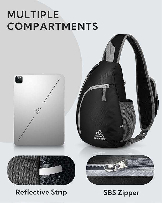 WATERFLY Crossbody Sling Bag Small Water Resistant Backpack Lightweight Shoulder Chest Daypack for Men Women Hiking Travel