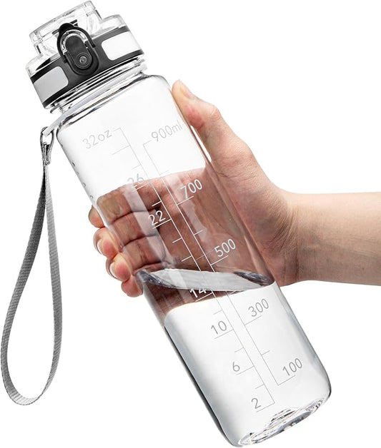 OLDLEY Water Bottle, 32oz Motivational Sports Water Bottle with Time Marker - Times to Drink - Tritan, BPA Free, Wide Mouth Leakproof,Capacity Clear