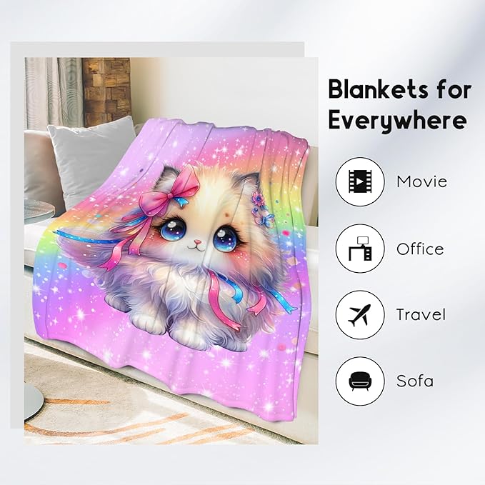 Kids Blanket, Cat Blankets for Girls, 30"x40" Cute Flannel Throws Gifts for Toddler Daughter