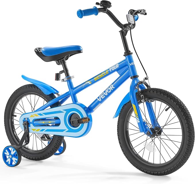 VEVOR Kids Bike, 14/16/18 Inches BMX Style Children Bicycle, Training Wheels Included, Sturdy and Easy to Assemble, Toddler Bike for Boys & Girls Learning to Ride, Blue