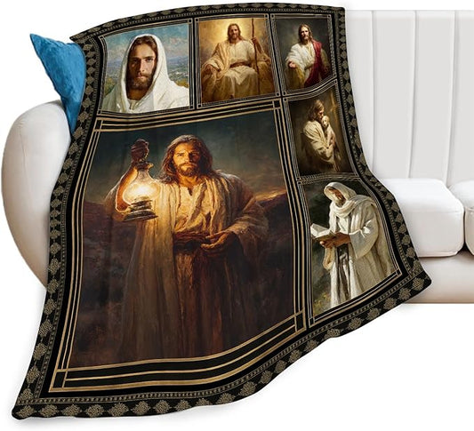 Christian Jesus Blanket Religious Catholic Jesus Throw Blankets Gifts for Girls Boys Kids Soft Cozy Fleece Plush for Couch Sofa Bed 50"x40"