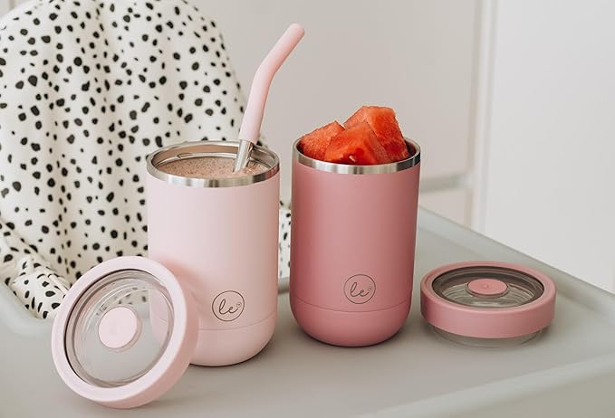 Double walled insulated Kids & toddler smoothie cups with screw tight lids and straws | Best Toddler sippy cup for 3 year old spill proof - Set of 2 cups for kids