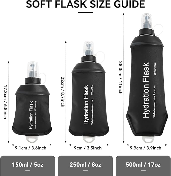 250ml Soft Flask Soft Water Bottle for Running, Hiking, Travelling, Cycling and Climbing - Black