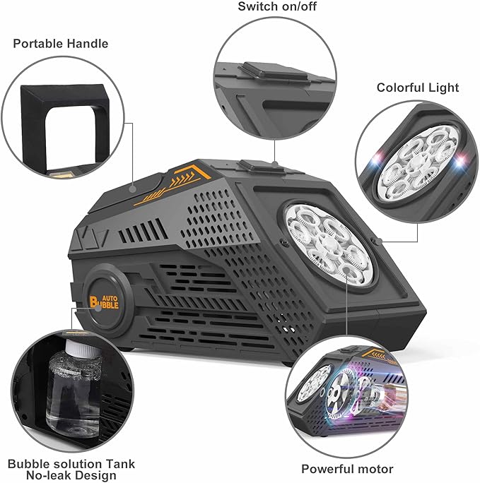 2-Pack Bubble Machine,Automatic Bubble Blower with 4 Rechargeable Batteries 20000+ Big Bubbles Per Minute Toys for Kids Summer Outdoor Birthday Wedding Party(Black+Gray)