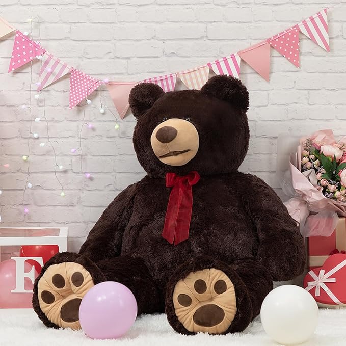 HollyHOME 5 ft Giant Teddy Bear Huge Teddy Bear with Embroidered Paw Big Plush Toy Gift for Girlfriend Kids 60 inches Chocolate Brown