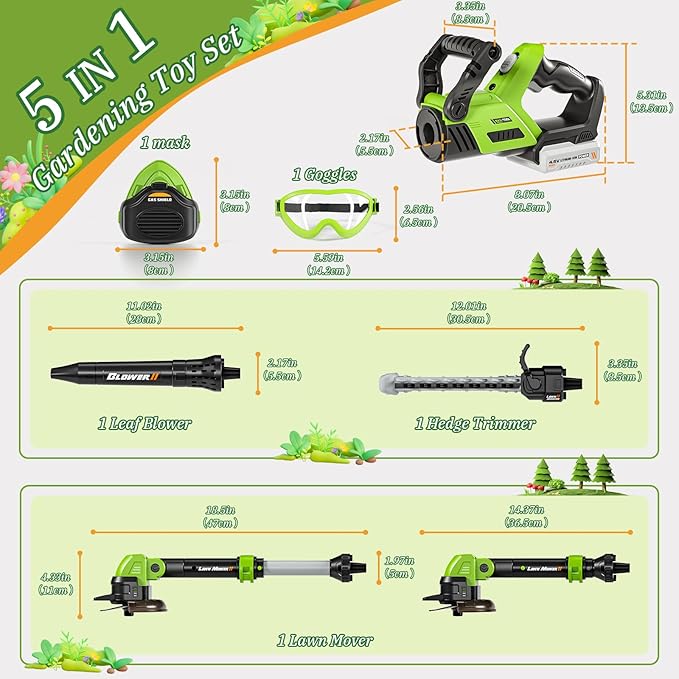 Kids Tool Set, 3-IN-1 Toddler Power Garden Tools with Sounds & Lights, Volume+/-, Toy Weed Wacker, Leaf Blower & Hedge Trimmer, Outdoor Play Toy Tools, Christmas Birthday Gifts for Boys 3 4 5 6 7 8+