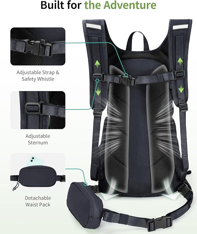 ECOHUB Hydration Backpack for Men Women, 20L Lightweight Hiking Daypack Cycling Backpack with 2L Water Bladder, Insulated Hydration Pack with Waist Pack