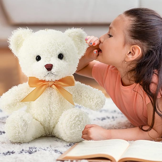 Lenwen 18 Pcs Bear Stuffed Animals Bulk 12 Inch Soft Plush Bears Doll Small Stuffed Toy for Boy Girl Baby Shower Valentines Christmas Birthday Decor Gift Party Favors(White)