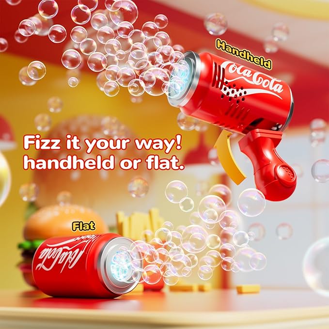 Burger & Cola Bubble Machine Combo W/Bubble Gun, 10 Bubble Solution Packs, Kids Automatic Bubble Blower Toy W/Music & Light, Handheld & Tabletop Bubble Maker, Gift for Birthday, Party Outdoor Fun