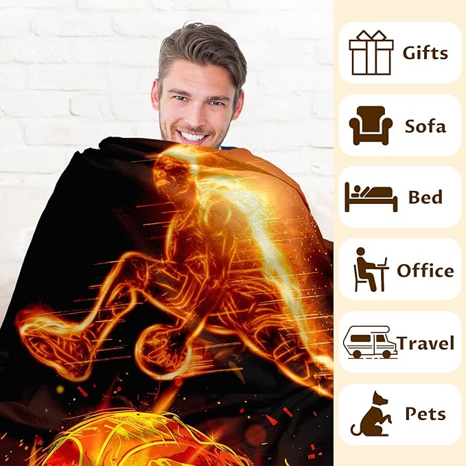 Kids Blanket, Basketball Throw Blanket, Sports Blanket, Birthday Gifts for Basketball Lovers, 40 x 30 Inches Kids Blanket for Boys, Soft Flannel Sports Throws Blanket for Bed, Couch Sofa