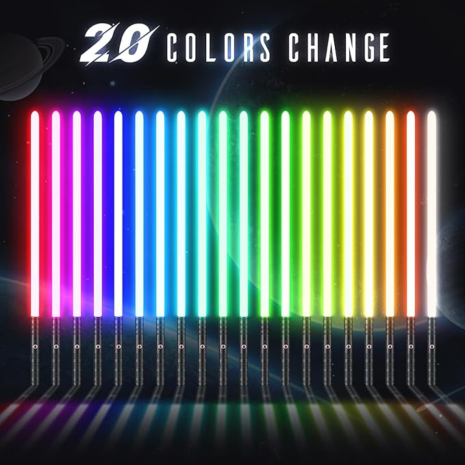 Lightsaber, LED Light Saber, Metal Hilt Dueling Lightsaber for 3 Modes, Light Saber with 20 RGB Colors, for Adults, Kids, Children's Day, Halloween, Christmas, 2 Pack(Black)