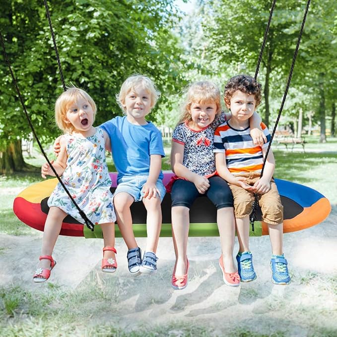 Costzon 60'' Giant Waterproof Platform Saucer Tree Swing Set, 700 lb Weight Capacity, Outdoor Saucer Tree Swing with Adjustable Hanging Ropes, Swing for Children Park Backyard (Multicolor)