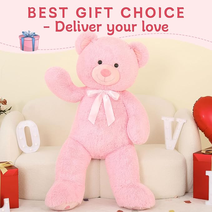 MorisMos 47inch Giant Teddy Bear Stuffed Animal 4ft, Big Teddy Bear Plush for Baby Shower, Cuddly Large Stuffed Bear Gifts for Kids, Girls, Girlfriend, Women on Valentine, Christmas, Birthday（Pink）
