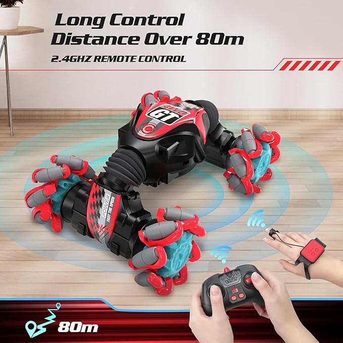 1:12 Gesture Sensing RC Stunt Car, 2-in-1 Hand Controlled Remote Control Twist Cars with Light & Music, 4WD 360° Rotate Transform Drift, Gifts for 6-8-12 Kids Age 6 7 8 9 10 11 12 Yrs Old‌