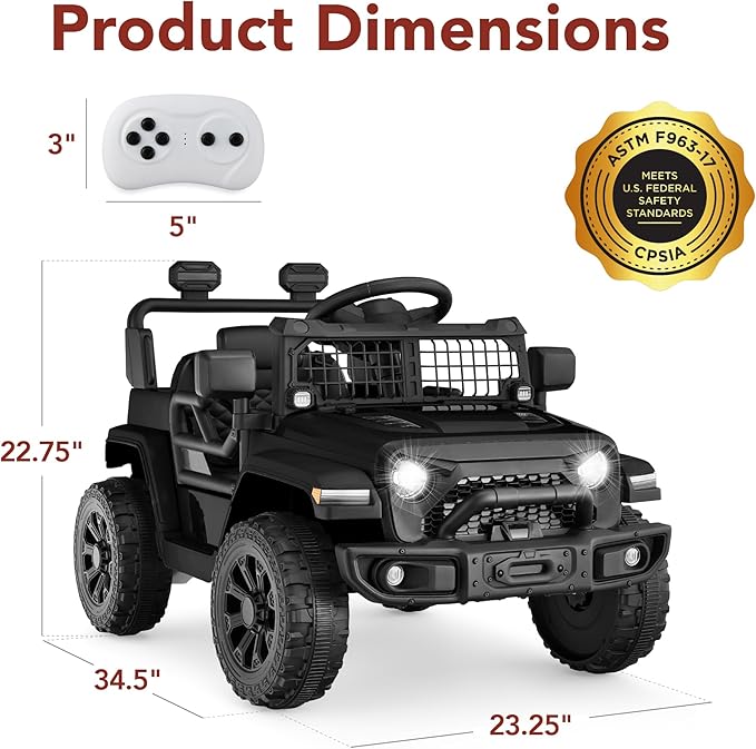 Best Choice Products 6V Kids Ride On Toy, Mini Truck, Electric Play Car w/Parent Remote Control, 4-Wheel Suspension, LED Lights, 2 Speeds, Functional Horn, 3.1MPH Max Speed - Black