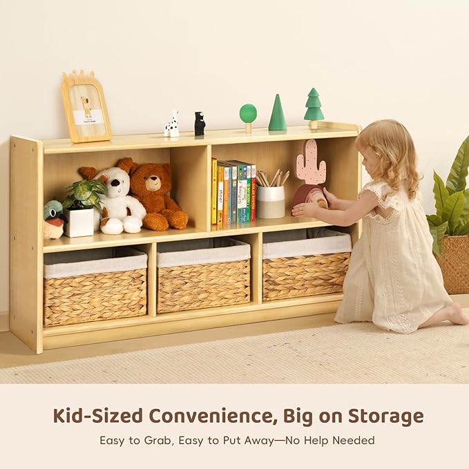 5-Compartment Montessori Bookshelf, Toy Storage Organizer, 2-Layer Toddler Bookshelf for Playroom Storage, Book Shelf for Kids Rooms, School, Nursery