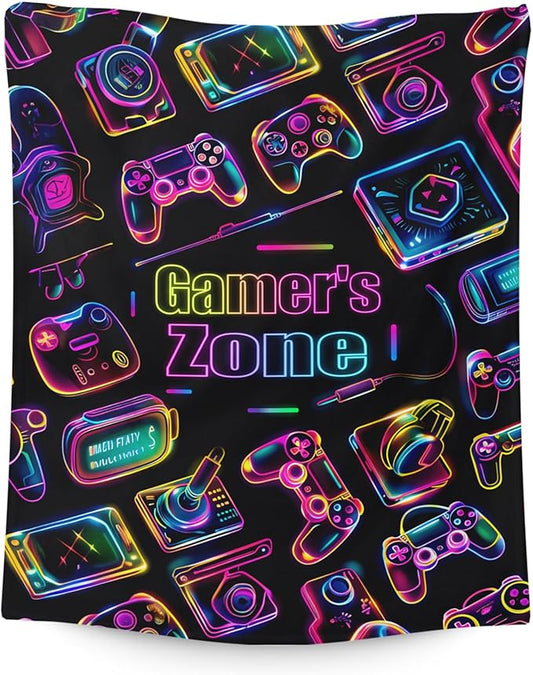 Kids Blanket - 50x40 Inches Small Gaming Blankets for Kids, Teens - Black Soft Cozy Accessories Gift Ideas for Couch, Sofa - Gamer Pattern Print Throws Gifts for Gaming Lovers