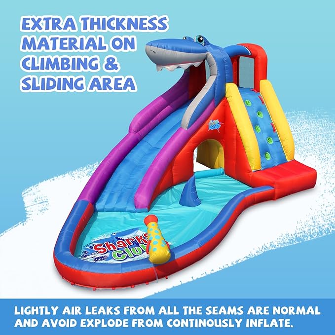 ACTION AIR Inflatable Water Slide, Red Shark Bounce House with Slide for Wet and Dry, Playground Sets for Kids Backyard, Water Spray, Water Pool, Durable Sewn with Extra Thick Material