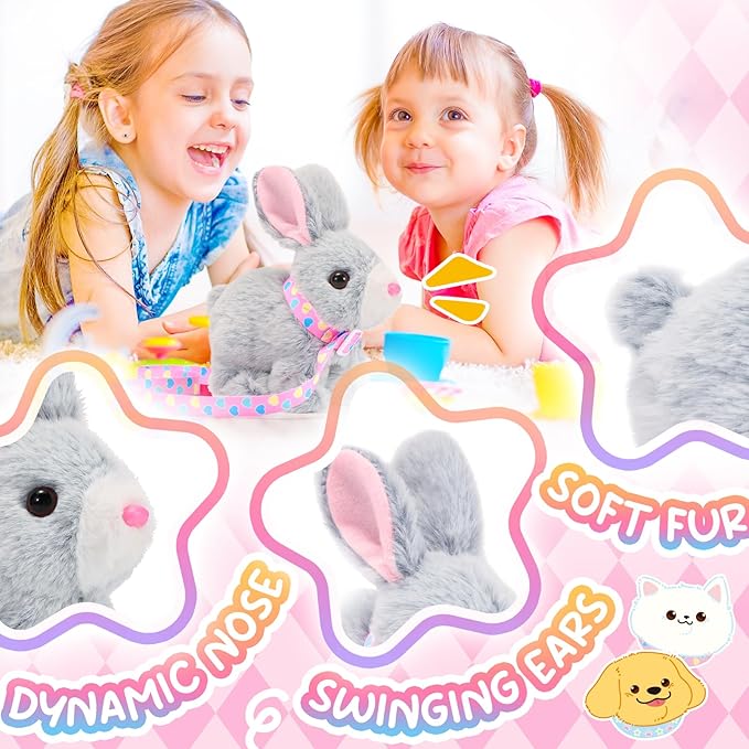 Tagitary Plush Bunny Toy for Kids,Interactive Realistic Bunny with Sounds,Walking,Ears Wiggling,Twitch Mouth and Nose,Hopping Rabbit Toys Easter Christmas Birthday Gift for Toddlers