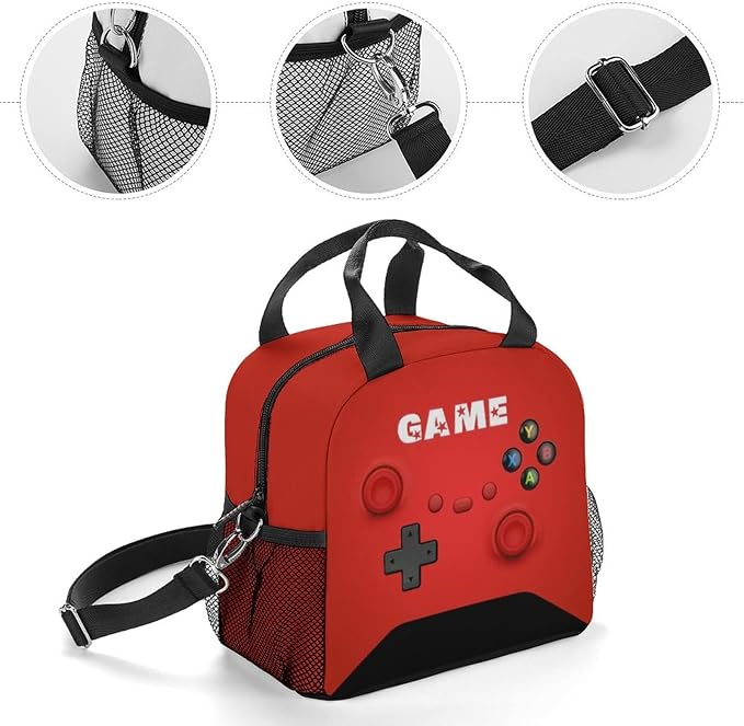 Game Lunch Bag for Boys Girls Gamer, Insulated Video Game Lunch Box for School Work Office Travel Picnic Hiking Beach, Waterproof Leakproof Portable Fits Most Bento Boxes