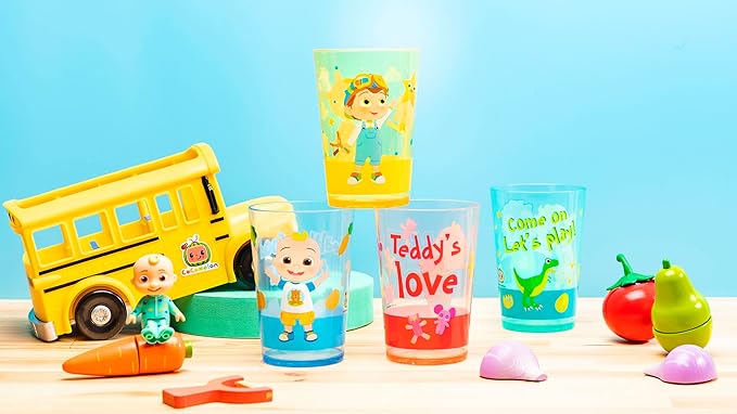 Zak Designs CoComelon Nesting Tumbler Set Includes Durable Plastic Cups with Variety Artwork, Fun Drinkware is Perfect for Kids (14.5 oz, 4-Pack, Non-BPA)