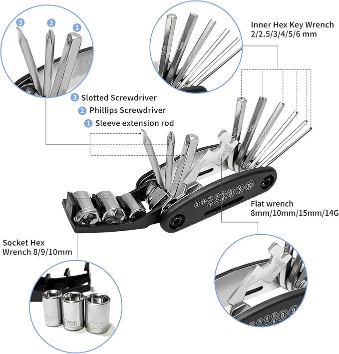 Bike Repair Tool Kit – 21 PCS Bicycle Tool Set with Hex Wrenches, Tire Levers, Patch Kit, Gloves & Portable Saddle Bag – Complete Road & Mountain Bike Repair Kit