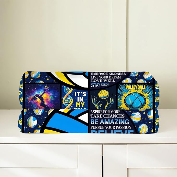 Volleyball Blanket, Blue Volleyball Throw Blanket, Volleyballs Gifts Blankets Stuff Fleece Flannel Plush for Men Boys Women Girls Lovers Adults Soft Bedding Gift for Sofa Bed Office Home Decor 80"x60"