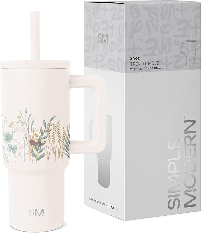 Simple Modern Disney Kids 24 oz Tumbler with Handle and Silicone Straw Lid | Spill Proof Leak Resistant | Stainless Steel Bottle | Gift Boys Girls | Trek Collection | Winnie The Pooh in the Wilderness