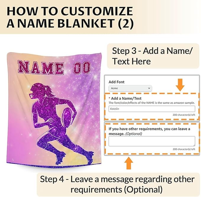 Custom Football Blanket Gifts for Girls- 30x40 Inches Sport Throw Blanket for Babies Kids- Personalized Pink Soft Fuzzy Nap Blankets for Couch Sofa Bed