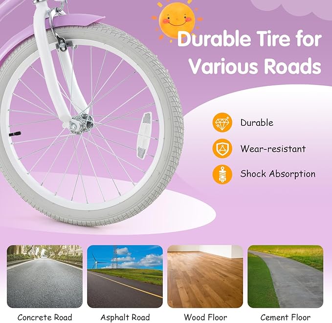 HONEY JOY Kids Bike, 12 14 16 18 20 Inch Toddler Bikes w/Training Wheels, Handbrake & Coaster Brake, Fully Enclosed Chain, Adjustable Handlebar & Seat, Kids Bicycle w/Basket, Girls Boys Bike 3-8