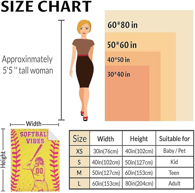 Softball Throw Blanket for Adults - 60x80 Inches Softball Fuzzy Blanket for Women - Yellow Soft Cozy Throws for Sofa, Bed & Living Room