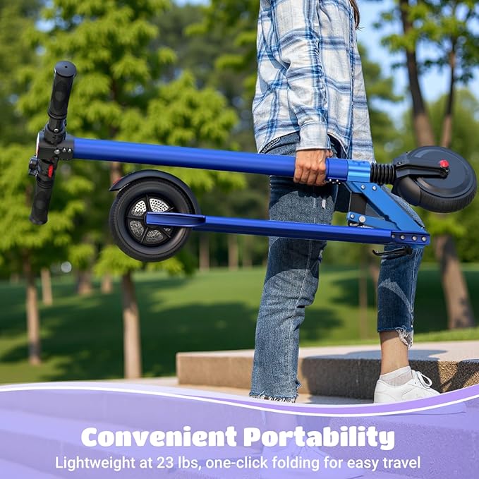 Caroma Electric Scooter for Kids Ages 6-14, 250W Motor Foldable Kids Electric Scooter,160 Mins Ride Time & 3 Speeds (6/10/15 Mph), LED Display & Dual Brake,Best Gift for Girls and Boys