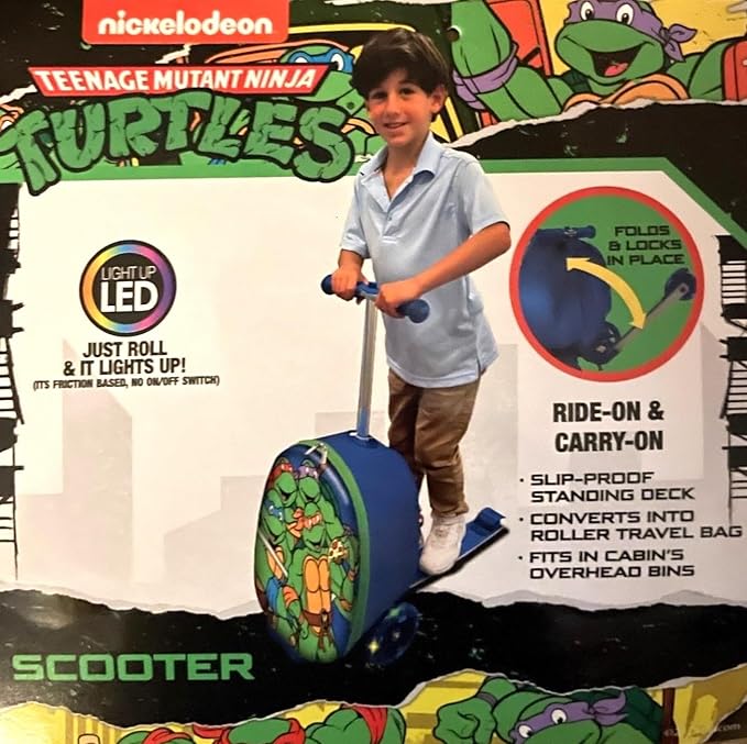 Fast Forward Kid’s Licensed 18" Ride-On Suitcase Scooter - Lightweight Carry-On Foldable Scooter Luggage