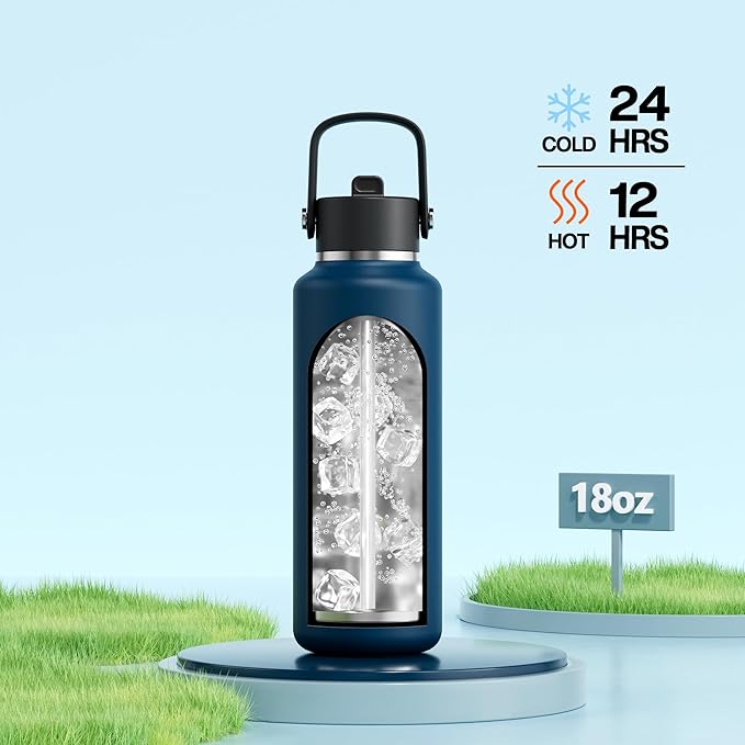 POWCAN Kid Water Bottle Insulated: Leakproof Lid with Straw, Lightweight, BPA-Free, Flex Cap, Stainless Steel Water Bottle for School, Boy, Outdoors, Walking, Cycling, Camping, Birthday (Indigo Blue)