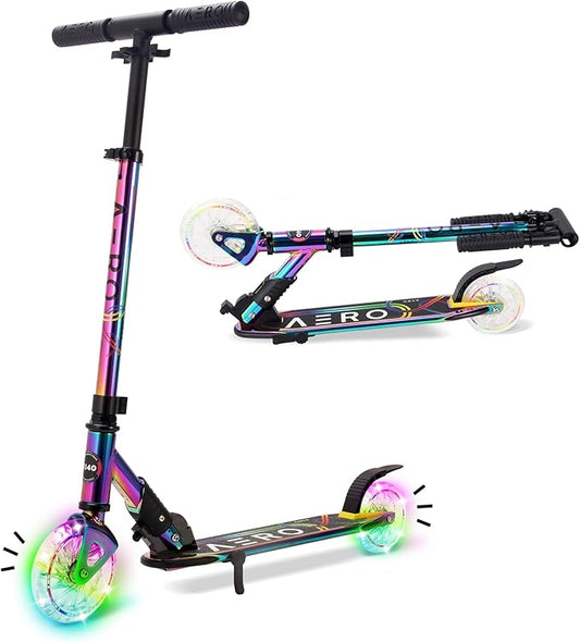 Aero Scooter for Kids 5-12 | Dynamic Lights, Hand Brake & Shock Absorption | Boys Girls 2 Wheels Kick Scooter | Foldable & Height Adjustable