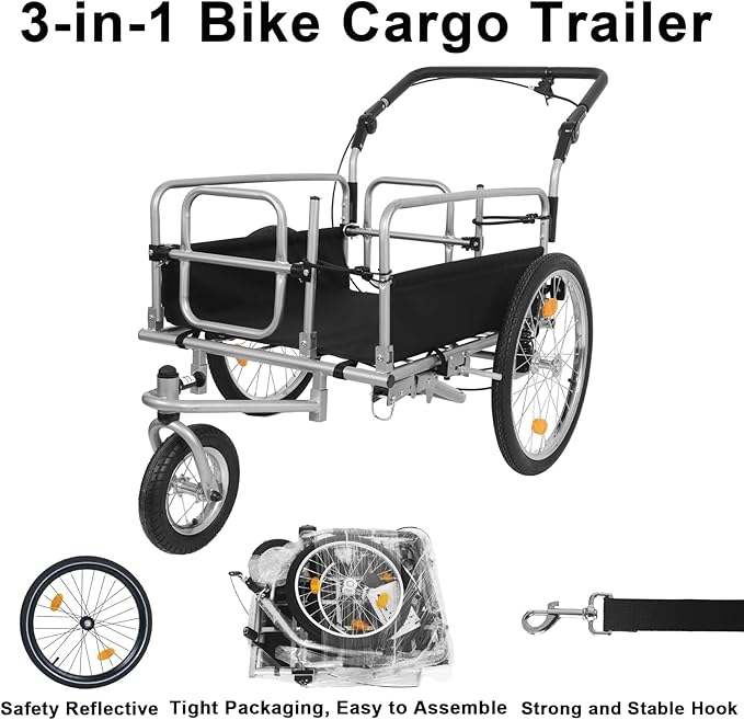 3-in-1 Heavy-Duty Bike Cargo Trailer, Bike Trailer Cargo for E-Bikes, 110lb Capacity with Suspension, & Lockable Brake, Bicycle Trailer Cargo, Ebike Trailer