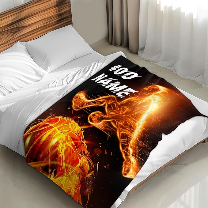 Personalized Basketball Blanket, Adults Blanket, 80 x 60 Inches Basketball Throw Blanket, Gift for Kids, Adults, Warm Lightweight Flannel Throw Blanket for Bed, Living Room Sofa