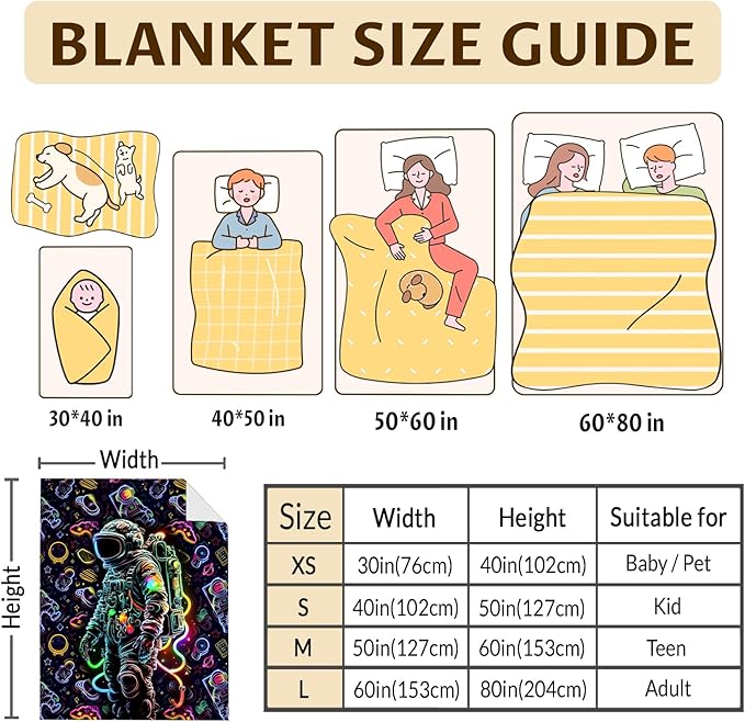 Astronaut Blanket for Kids Boys Blanket Gift for Son Grandson, Cool Warm Cozy 60 x 50 Inches Throw for Bedroom Bed Sofa Camping