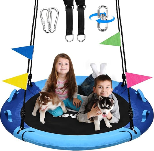 Tree Swing, Saucer Swing Sets 43 Inch for Kids, Come with 360 Degree Swivel and Adjustable Hanging Strap, for Outdoor, Blue and Cerulean